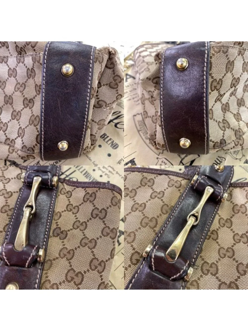 Gucci Tote Shoulder Bag GG Canvas Horsebid - Picture 11 of 16